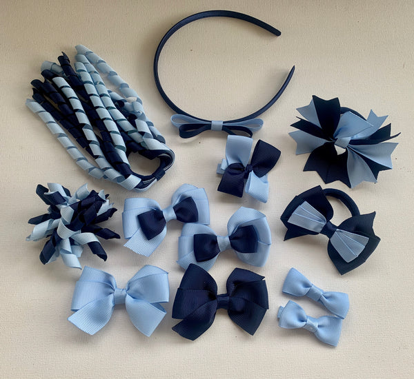 Bluebird (light blue) and Navy School Hair Accessories Pack 4