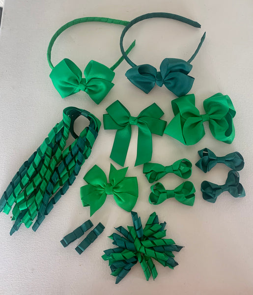 Emerald and Hunter (Light Green/Dark Green) School Hair Accessories Pack 1