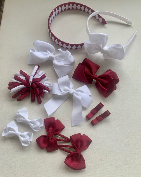 Maroon and White School Hair Accessories Pack 1