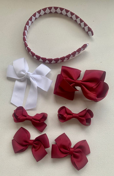 Maroon and White School Hair Accessories Pack 3
