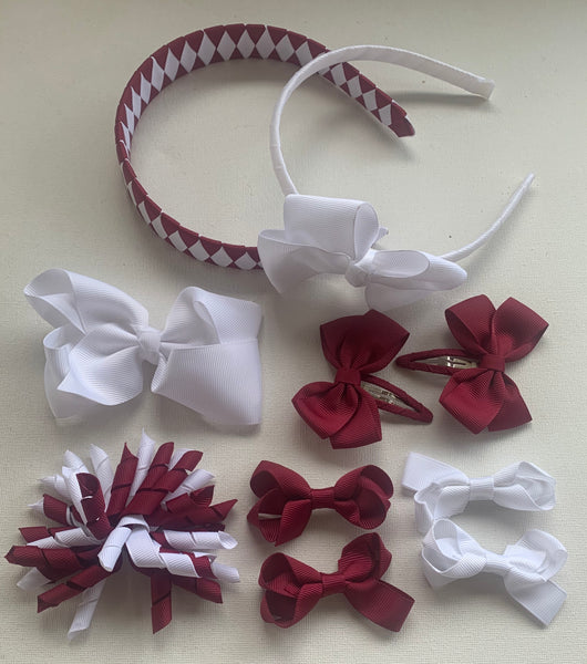 Maroon and White School Hair Accessories Pack 4