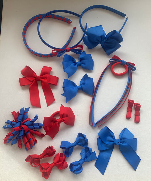 Royal Blue and Red School Hair Accessories Pack 1