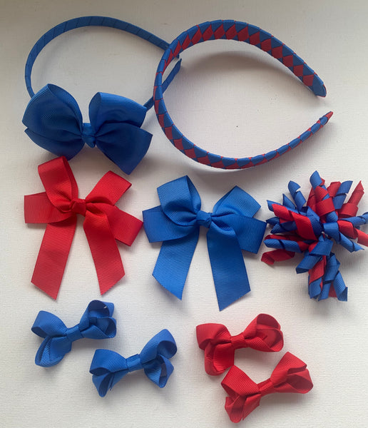 Royal Blue and Red School Hair Accessories Pack 2