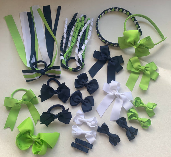 Apple Green Navy and White School Hair Accessories Pack 1