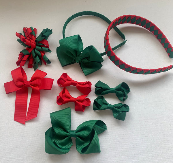 Red and Forest Green School Hair Accessories Pack 1
