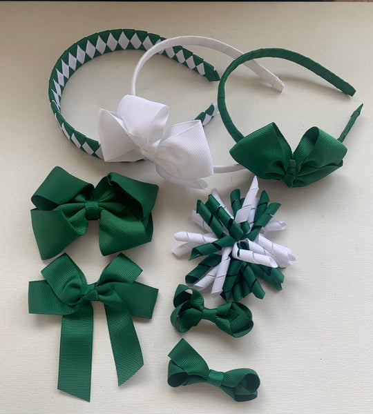 Forest Green and White School Hair Accessories Pack 1
