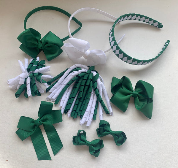 Forest Green and White School Hair Accessories Pack 2