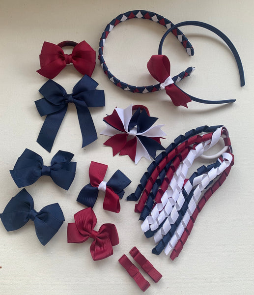 Maroon, Navy and White School Hair Accessories Pack1