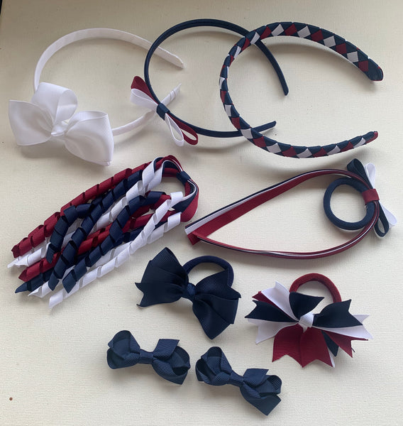 Maroon, Navy and White School Hair Accessories Pack 2