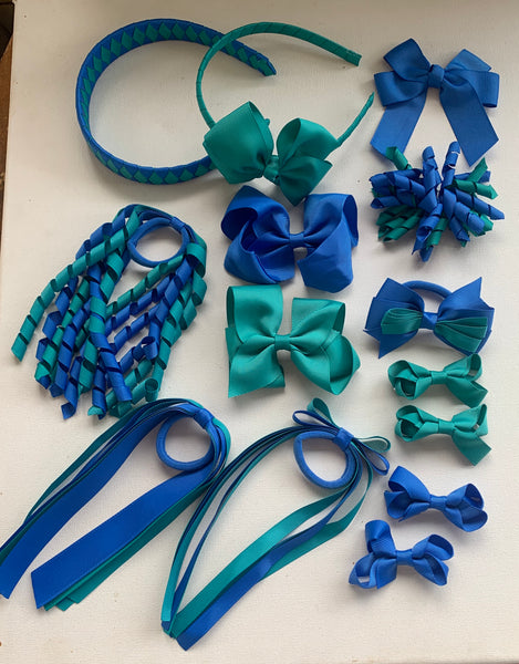 Royal Blue and Jade School Hair Accessories Pack 1