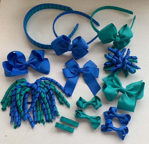 Royal Blue and Jade School Hair Accessories Pack 2