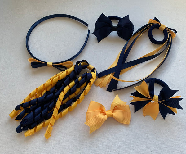 Navy Blue and Yellow Gold School Hair Accessories Pack 1