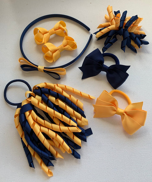 Navy Blue and Yellow Gold School Hair Accessories Pack 2