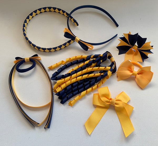 Navy Blue and Yellow Gold School Hair Accessories Pack 3