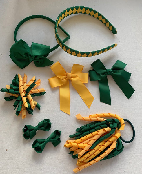 Forest Green and Yellow Gold School Hair Accessories Pack 1