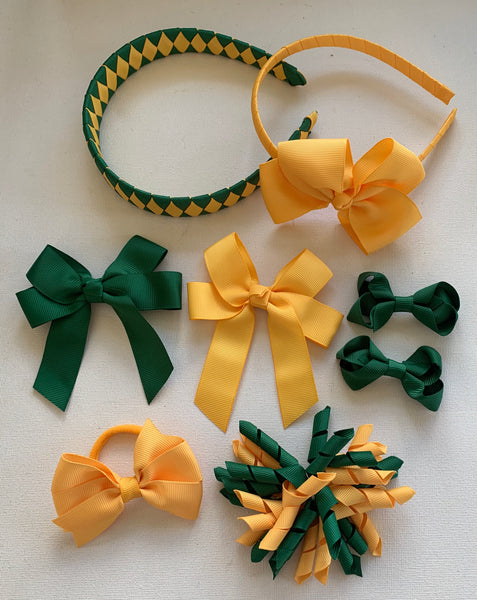 Forest Green and Yellow Gold School Hair Accessories Pack 2