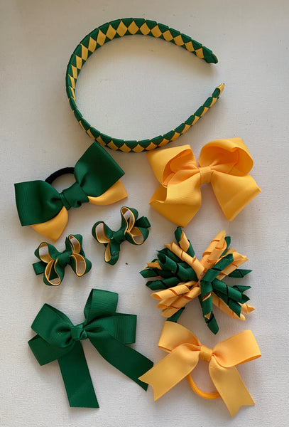 Forest Green and Yellow Gold School Hair Accessories Pack 3