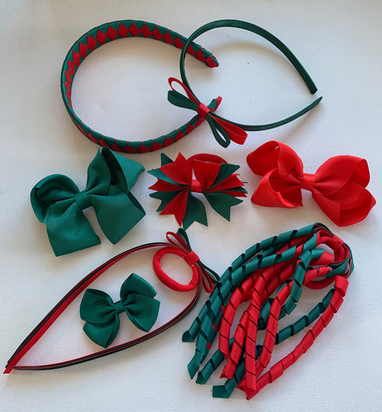 Hunter Green and Red School Hair Accessories Pack 1
