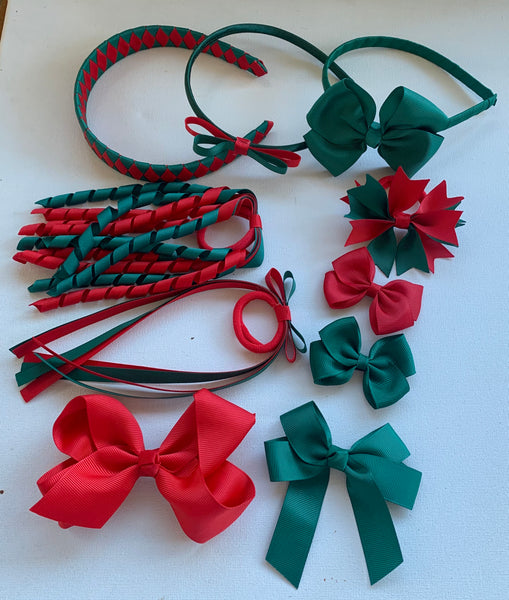 Hunter Green and Red School Hair Accessories Pack 2