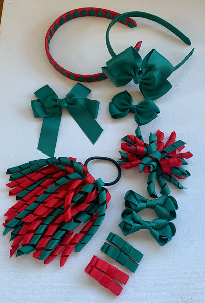 Hunter Green and Red School Hair Accessories Pack