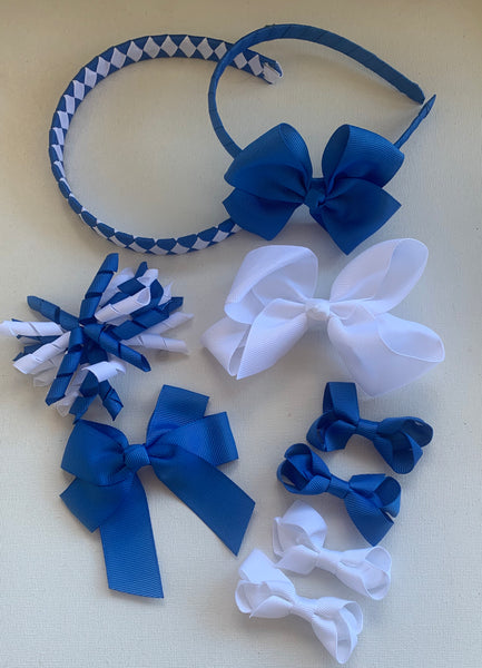 Royal Blue and White School Hair Accessories Pack 2