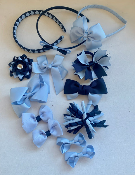 Bluebird (light blue) and Navy School Hair Accessories Pack 1