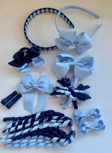 Bluebird (light blue) and Navy School Hair Accessories Pack 2
