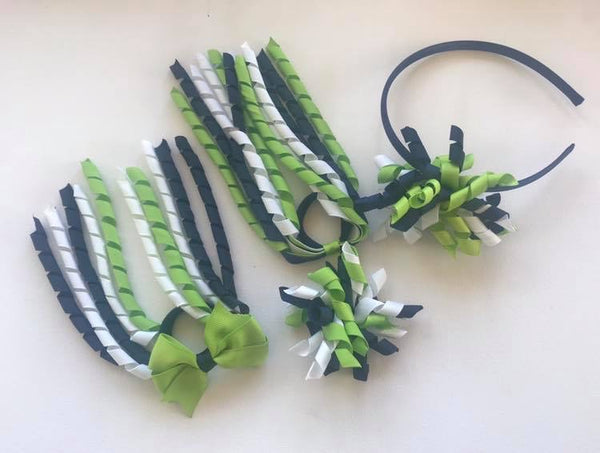 Apple Green, white and Navy School Hair Accessories Pack 3