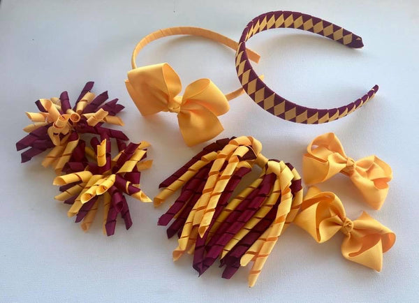Yellow Gold and Maroon School Hair Accessories Pack 4