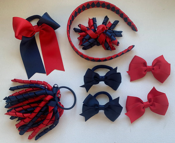 Navy and Red School Hair Accessories Pack 4