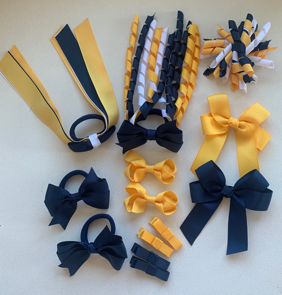 Navy, Yellow Gold and White School Hair Accessories Pack 1
