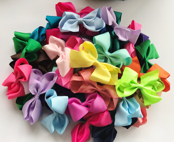 Mystery Pack 5 four inch Ribbon Bows Clips or Hair Ties