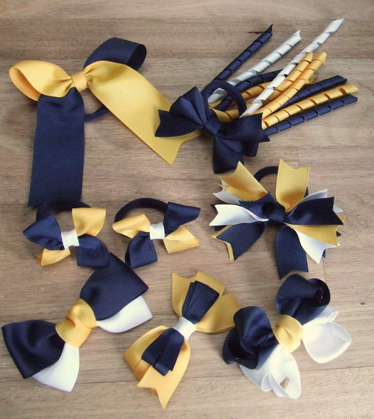 School Uniform, Sport Team Hair Accessories  -custom made, choose colours needed, Clips and Hair Ties Pack