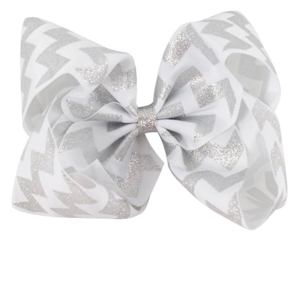 Large 8 inch Ribbon Bow JoJo inspired Chevron Bows Gold and Silver