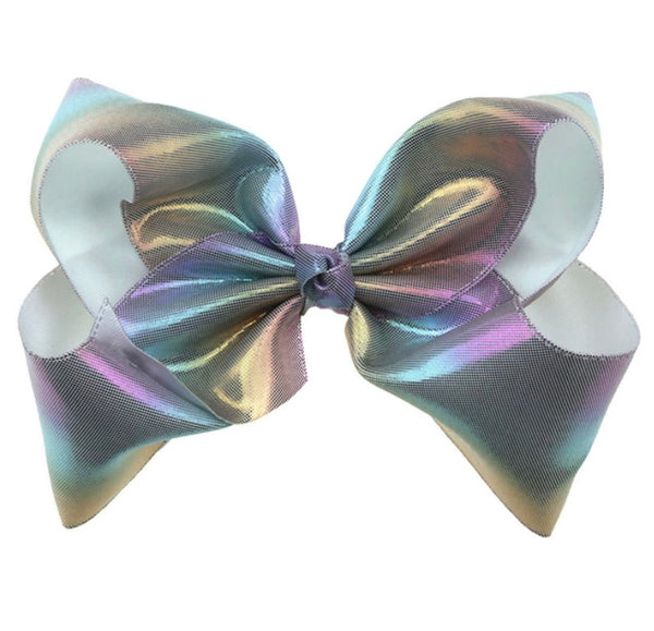 Large 8 inch Ribbon Bow JoJo inspired Rainbow Shimmer Bow