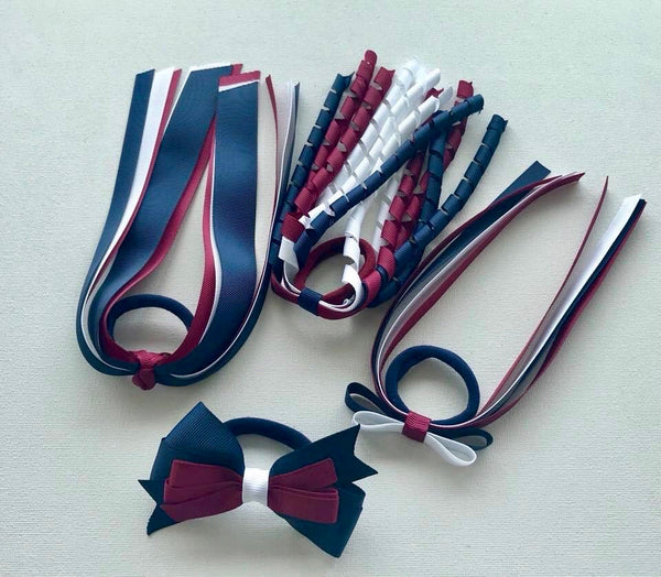 Navy, White and Maroon  School Hair Accessories Pack 4