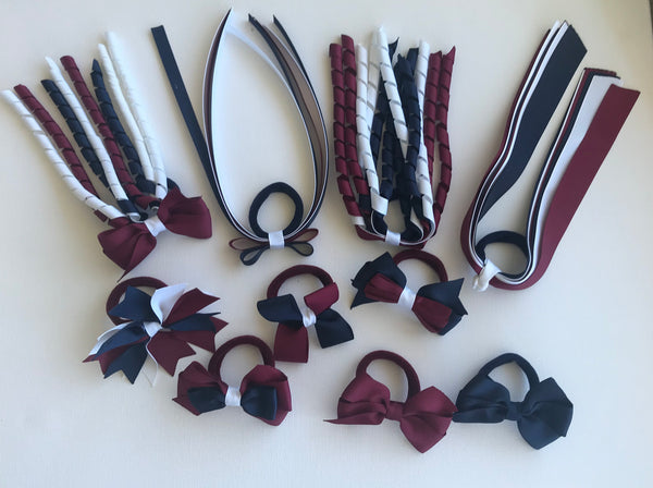 School Uniform, Sport Team Hair Accessories  -custom made, choose colours needed - Ponytail Pack Two