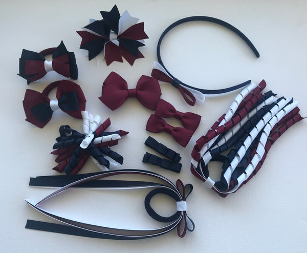 School Uniform, Sport Team Hair Accessories  -custom made, choose colours needed - Mixed Pack Four