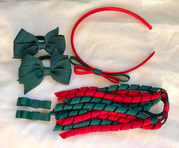 Hunter Green and Red School Hair Accessories Pack 4
