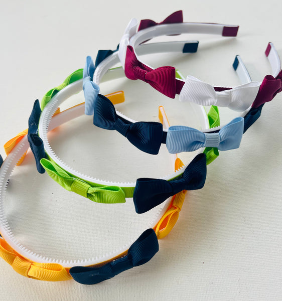 School Hair Accessories - custom made, choose colours needed- Ribbon Lined Mini Bows Headband