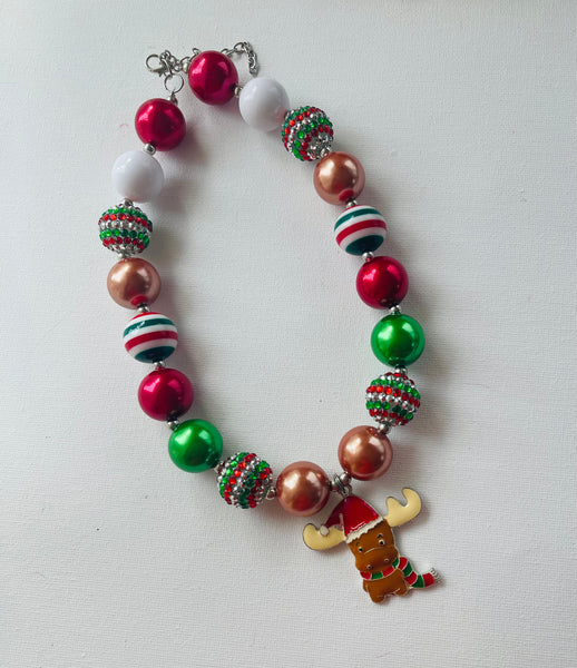 Christmas Reindeer Bubblegum Bead Chunky Necklace