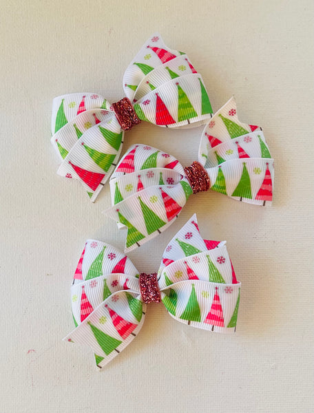 Pink and Green Christmas Tree Hair Bow