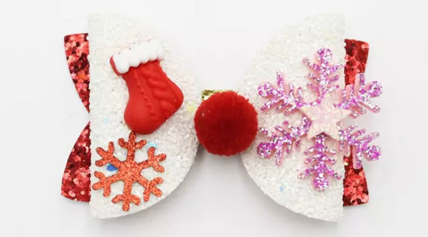 Christmas Snowflake and stocking Glitter Bow