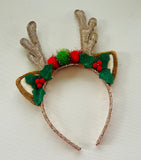 Christmas Reindeer Pom PomHolly Headband