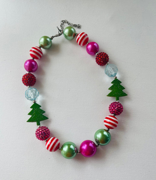 Christmas Tree Bubblegum Bead Chunky Necklace