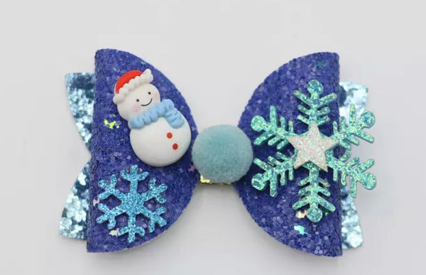 Christmas Snowflake and Snowman Glitter Bow