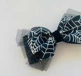 Spider Webs and Black Glitter Halloween Hair Bow