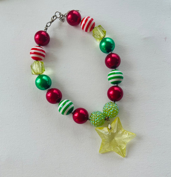 Christmas Star Bubblegum Bead Chunky Necklace