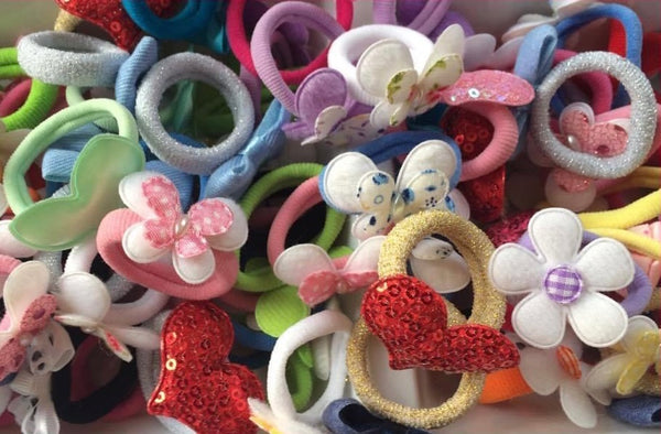 Mystery Pack of 10 Toddler Embellished Hair Ties - hearts, flowers, bows, crowns