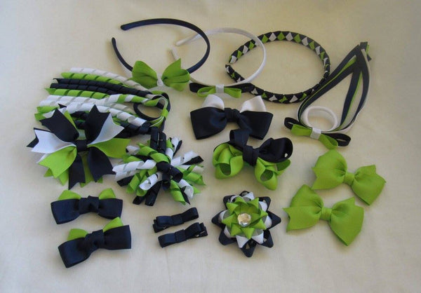 School Hair Accessories -custom made, choose colours needed - Ultimate Pack clips, hair ties and headbands